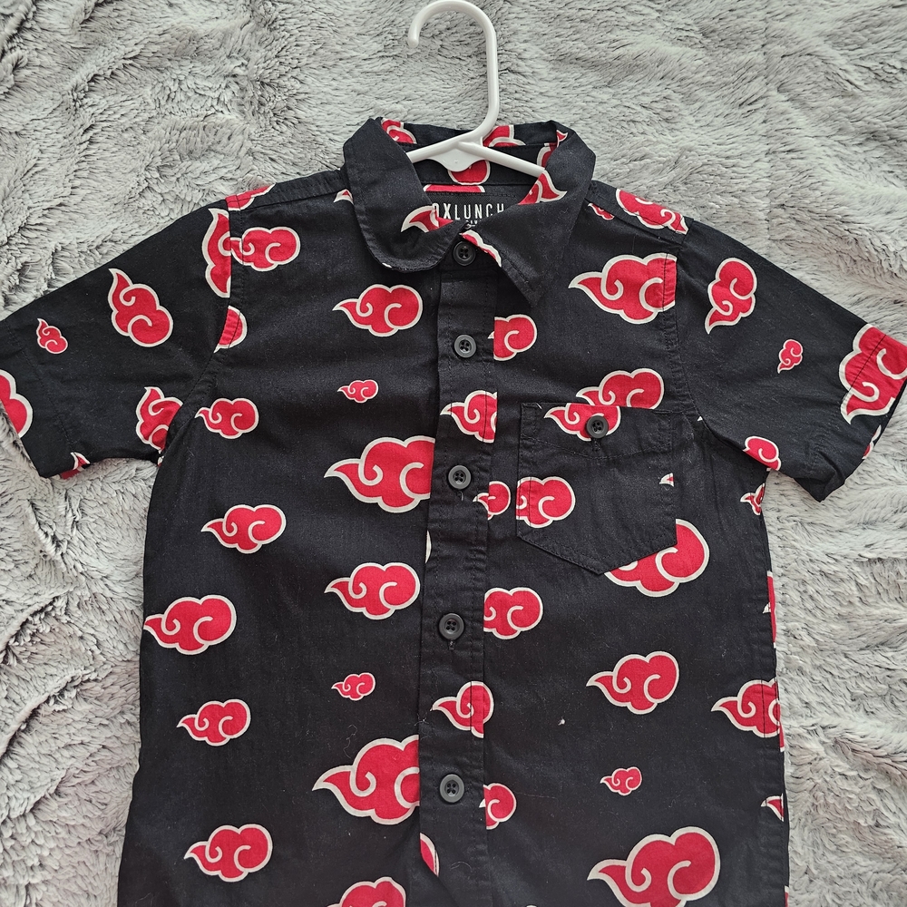 Black Shirt with Red Cloud Pattern